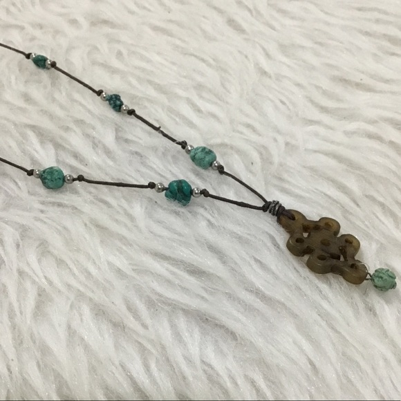 Boho carnelian and turquoise necklace - Picture 2 of 4